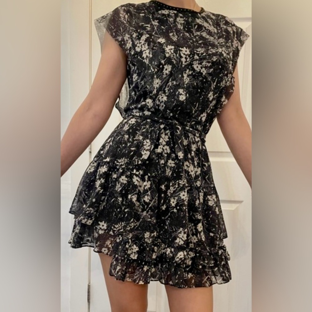 All Saints- Evenly Lisk Black Floral Mini Dress - No Belt!